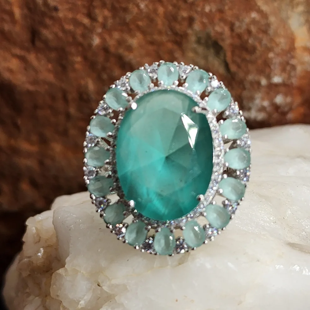 Sterling Silver 925 Ring Aqua Blue Chalcedony Gems Unique Designer Silversmith